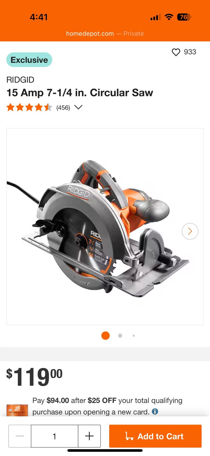 Ridgid 6.5” Corded Circular Saw
