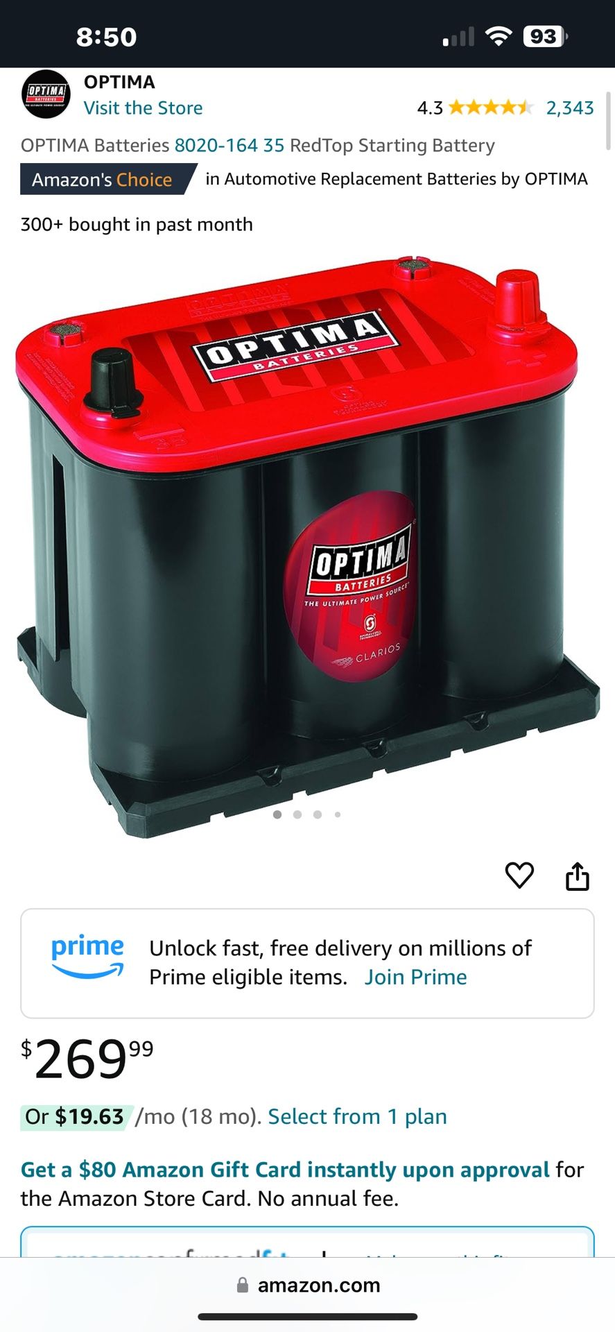 OPTIMA Batteries 8020-164 35 RedTop Starting Battery