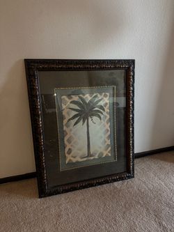 Large Framed Palm Tree Artwork – Vintage Decor