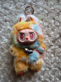 Rainbow Labubu the monsters small big into energy Plush keychain Charm