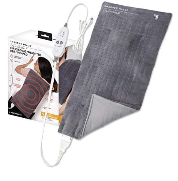 Calming Heat Massaging Weighted Heating Pad by Sharper Image- Weighted Electric Heating Pad with Massaging Vibrations, 6 Settings- 3 Heat, 3 Massage- 