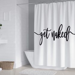 Zengmei 70x70 inches Get Naked Shower Curtain Set Funny Quote Durable Waterproof Polyester Shower Curtain Bathroom Bath Decor Cloth Fabric 