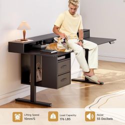 Standing Desk with Drawers, 55x24 Inch Whole Piece Electric Stand Up Desk with 3 Drawers and Open Storage Shelf, Sit Stand Desk Adjustable Height 28-4