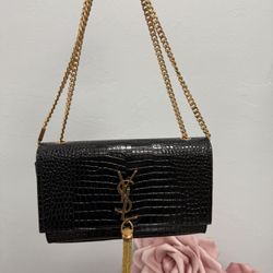 Saint Laurent Kate Medium Tassel YSL Crossbody Bag in Croc-Embossed Leather