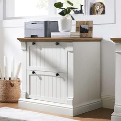 E391 $85  Farmhouse File Cabinet with 2 Drawers, 30" Lateral Filing Cabinet with Hanging File Folders, Interlocking Drawers, Wood Rustic Storage Cabin