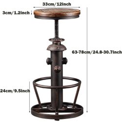 Vintage Swivel Bar Stool Industrial Coffee Kitchen Dining Chair Fire Hydrant Design Height Adjustable 24.8-30.7inch Solid Wooden Seat