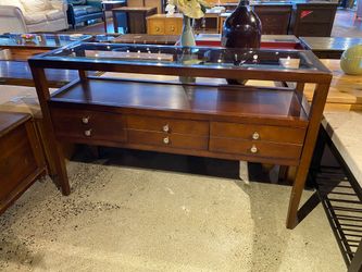 Glass Top Console Table with Three Drawers