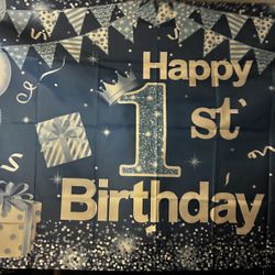 Happy 1st Birthday Backdrop  Blue/ Light blue 