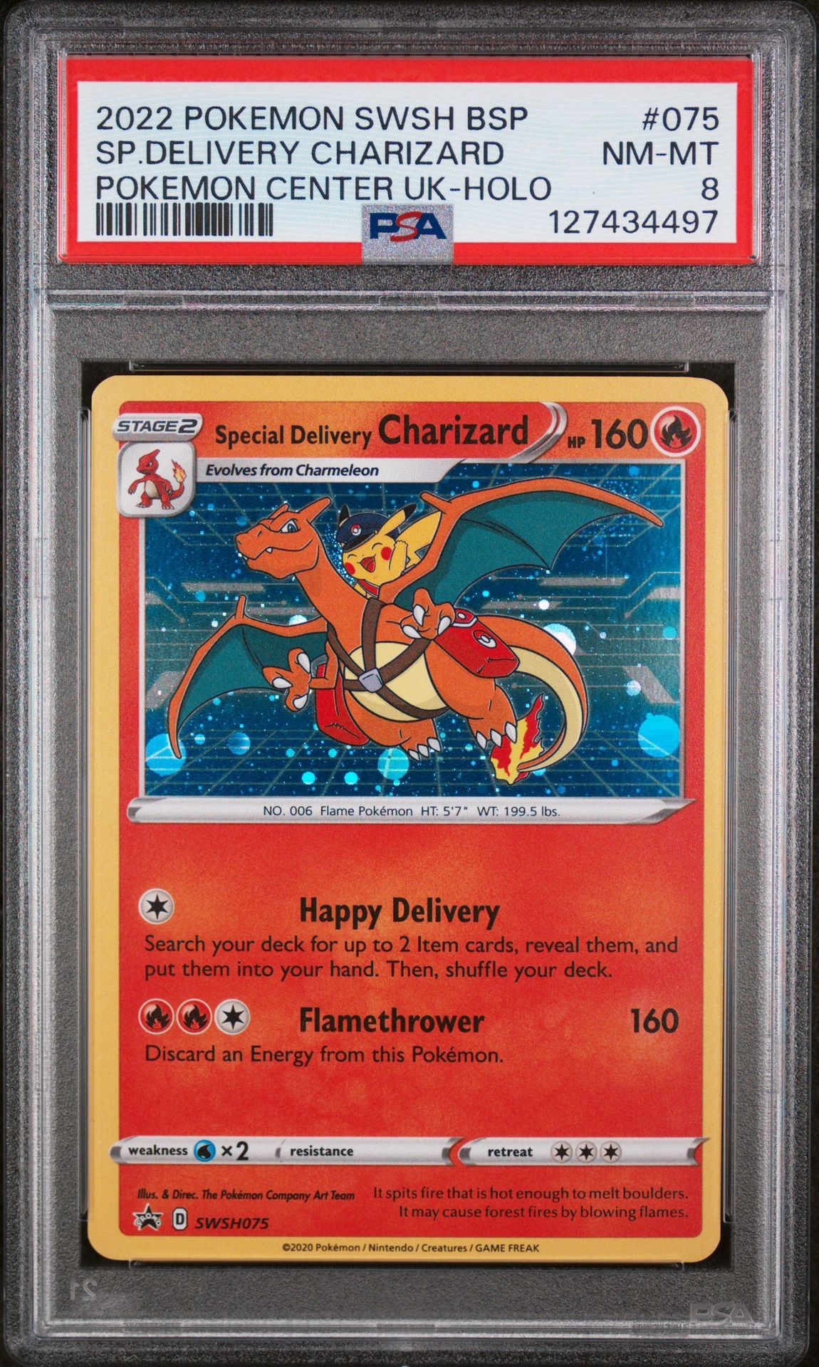 2022 POKEMON SWSH BLACK STAR PROMO #075 SPECIAL DELIVERY CHARIZARD POKEMON CENTER Psa 8