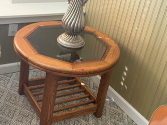 Oak coffee table and 2 end tables