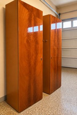 Matching Burl Wood Storage Cabinets (Pair) – Excellent Condition – $250