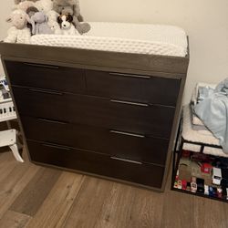 Restoration Hardware  Grey Crib, Changing Table And Bookshelf