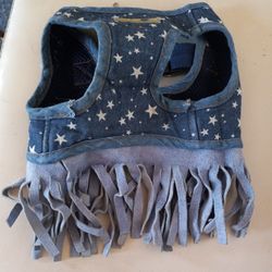 Dog Cat Pet Jean Harness With Suede Fringe