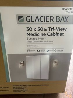 Glacier Bay 30.4 in. W × 30.2 in. H Rectangular Medicine Cabinet with Mirror in White with Adjustable Shelves