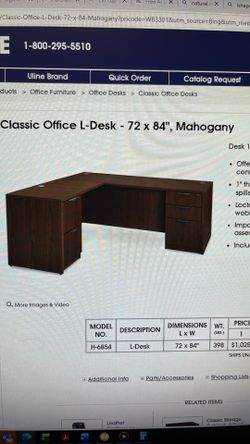 L-Shape Office desk 72 x 84” Mahogany