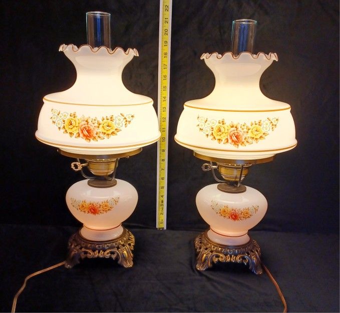 Pair Of 3 Way Electrical Vintage Hurricane Lamps