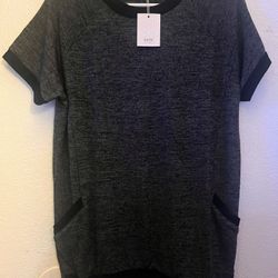 Haute Edition Casual Pocket Short Sleeve Tunic Tee - Charcoal- Med 
