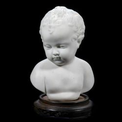 SALE!  Detailed Victorian Porcelain Bust of a Baby, on Wood Stand