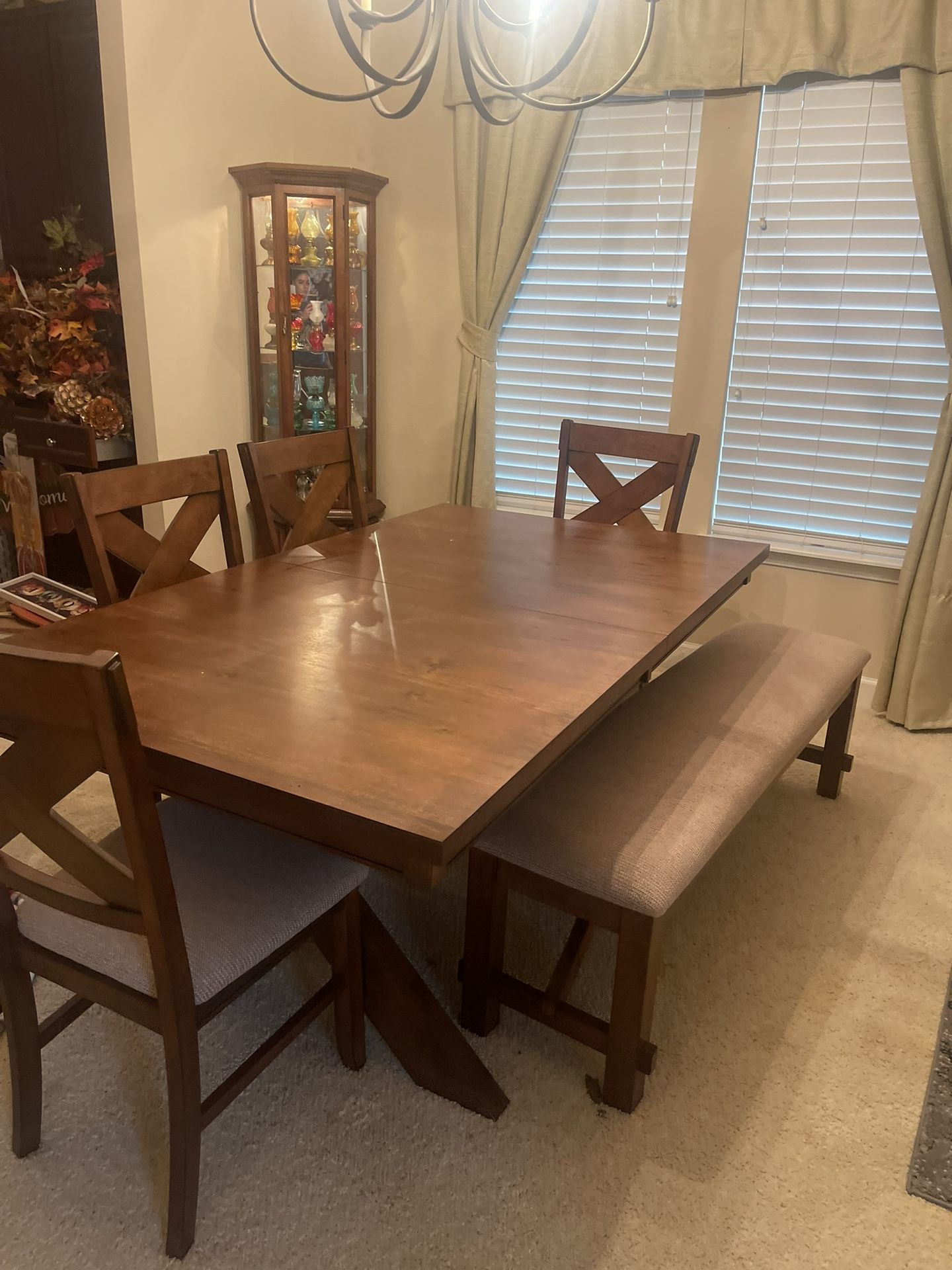 Brown Wooden Dining Table With 4 Chairs 