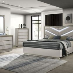 Brand New Grey & Silver 4pc Queen Bedroom Set (Available In Eastern King)
