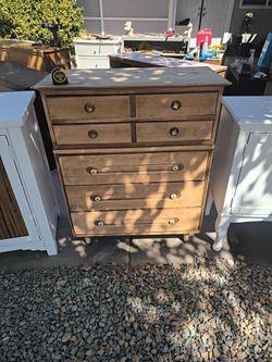 Vintage solid wood freshly sanded five-drawer dresser stand