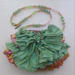 Mary Frances "Rock Out" Handbag Beads Stones Green Ruffles Purse, 1 of a kind