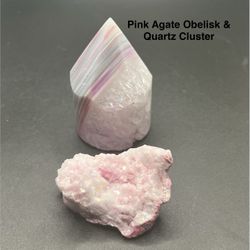 Pink Agate Point/Obelisk (Dyed) & Pink Quartz Cluster (Dyed)  2pcs 150.1g Total