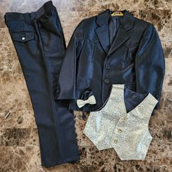 Boy's Black Western Cut Suit & Custom Vest & Bow Tie (SERIOUS BUYER ONLY)