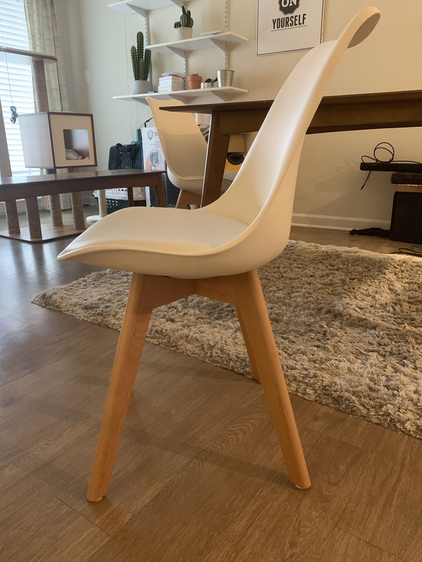 White Modern Contemporary Chair with wooden legs