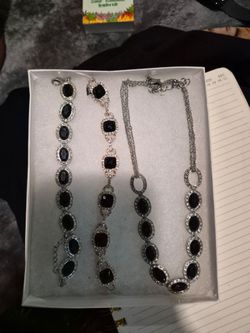 Black Stone Silver-Tone Jewelry Set