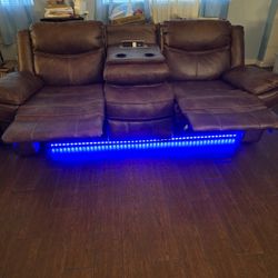 2 -7 Foot Leather Power Sofas & a Chair! 3-piece Set - Recliners, USB, 110 Volt, LED, & Cupholders!