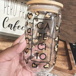 Cheetah Glass Cup W Straw