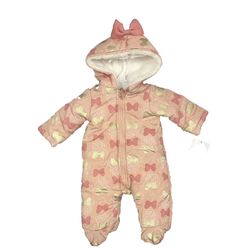 NWT Disney Baby Girl 0/3m Pink Hooded Puffer Snowsuit