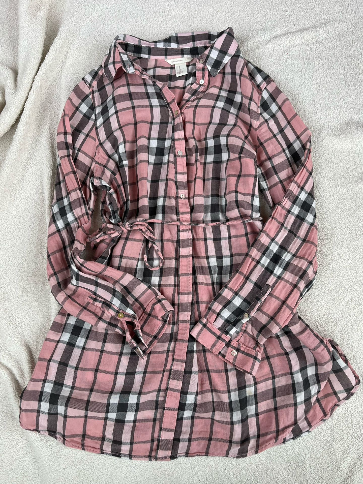 Maternity Light Cotton Plaid Shirt, H&M, Size M