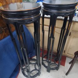 Antique Ebonized Wood Plant Stand Pedestal Art Nouveau Pair