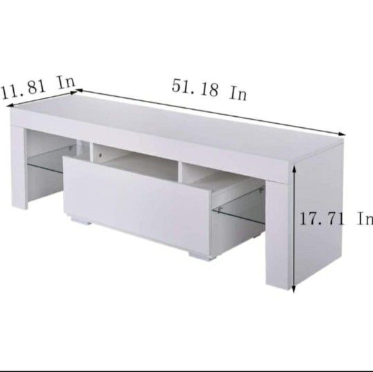 Brand New 52β White TV Stand With LED light - Entertainment Center - TV Cabinet with Storage