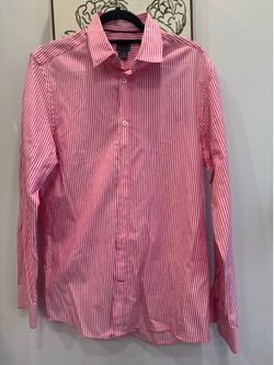 H&M Red and White Vertical Stripe Dress Shirt Men Medium 15 3/4 ~GREAT CONDITION