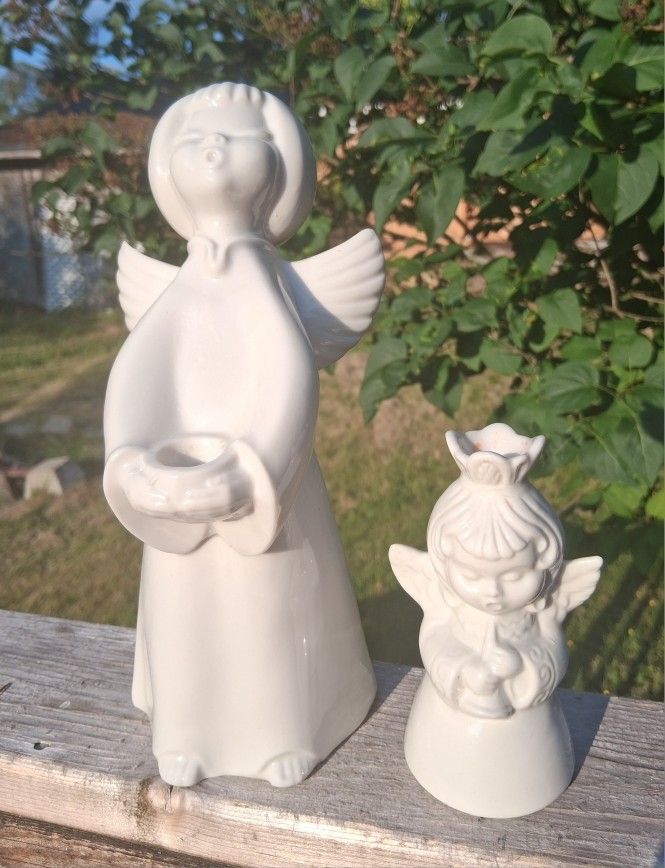 2 Vintage Porcelain Angels Singing Candle Holder Original Germany
