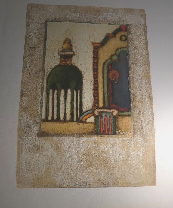 "Casa" Original Mixed Media On Thick Paper By Emanuel Babak 27x 37" In VG Condition