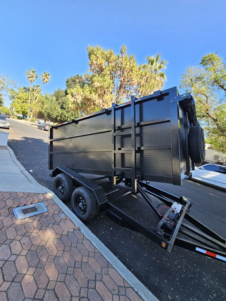 NEW DUMP TRAILERS 8X12X4 ROLLING TARP AND SPARE TIRE 2025 YEAR ELECTRIC BRAKES LIGHTS REMOTE CONTROL TITLE IN HAND READY FOR WORK FOR ANY QUESTION TEX