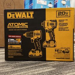 Dewalt New Kit Drill And Impact Atomic Brushless, Batteries And Charger 