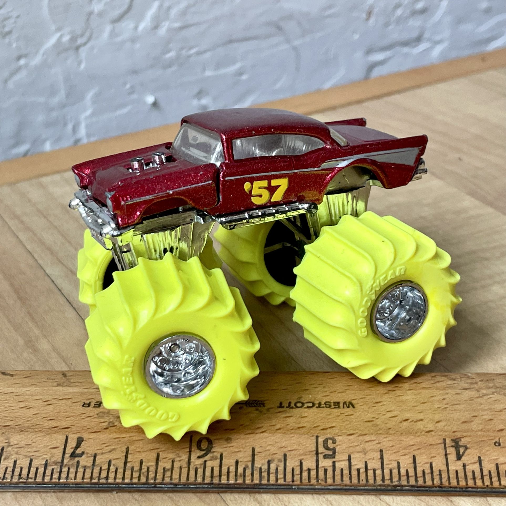 1987 Matchbox 57 Chevy Monster Truck Metallic Red With Yellow Tires