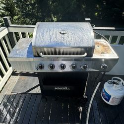 Nex Grill 5-Burner Propane Gas Grill in Stainless Steel with Side Burner and Condiment Rack with Cov