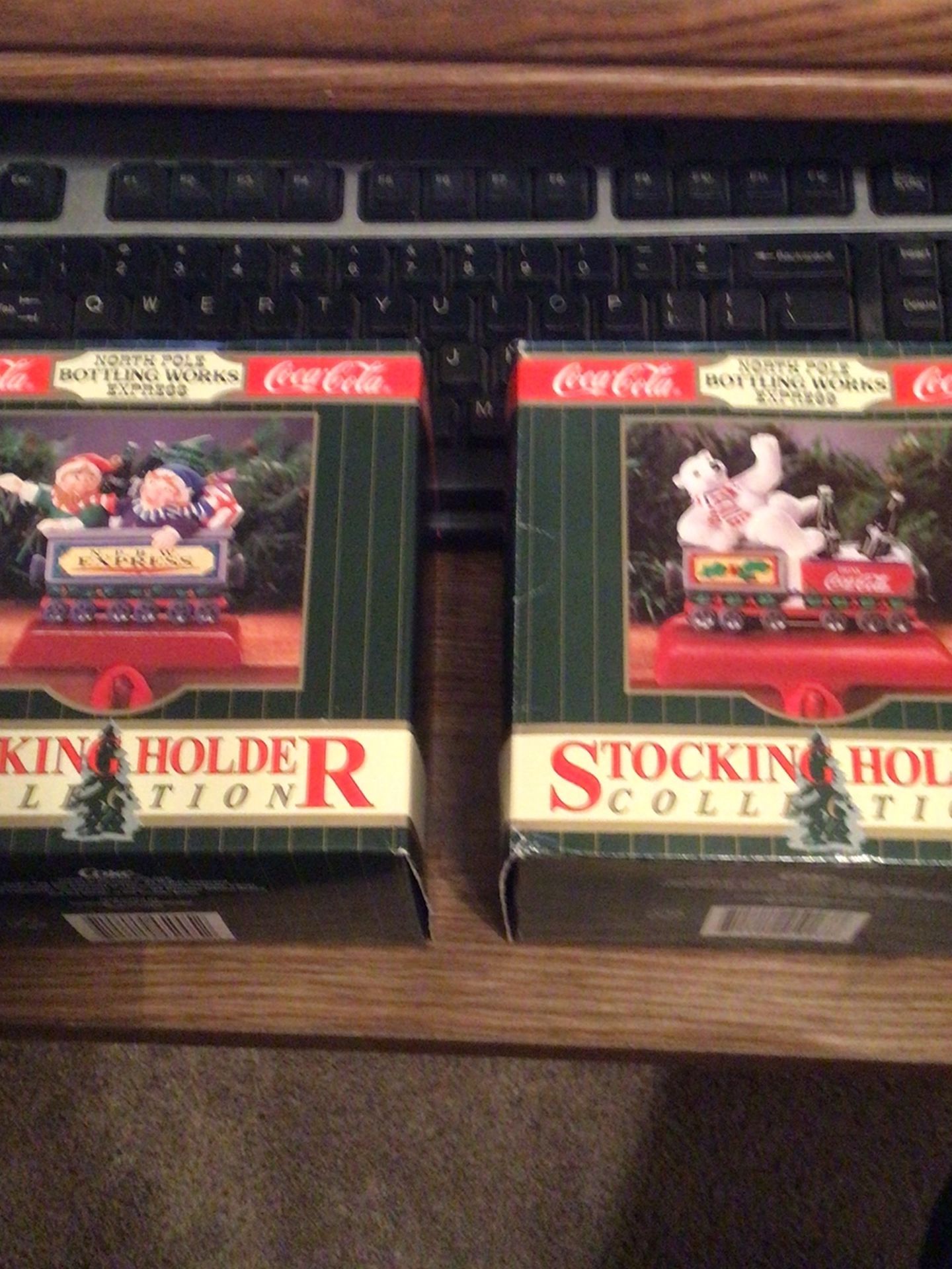 1995 Coca Cola North Pole Bottling Works Express Stocking Holders. 2 Holders