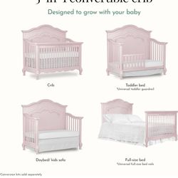 Evolur Aurora 5-in-1 Convertible Crib in Dusty Rose, Greenguard Gold Certified, Features 3 Mattress Height Settings, Sturdy and Spacious Baby Crib, Wo
