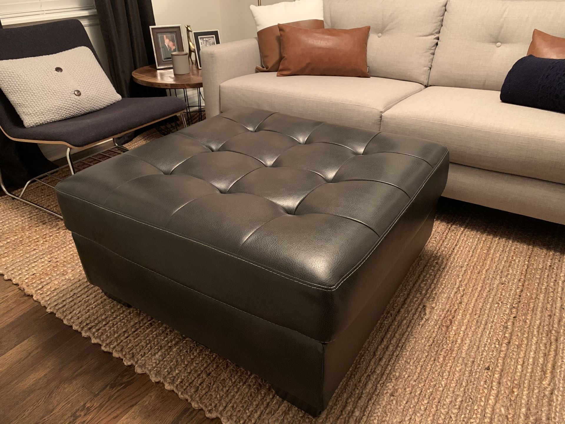 Brown leather ottoman