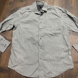 Men’s Gray Striped Long Sleeve Button Shirt Size 15 Médium Van Heusen #12