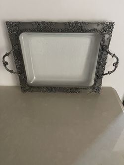 Brushed Nickel Contemporary Design ServingTray With Glass 