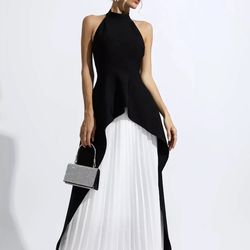 Elegant Black and White Backless Dress