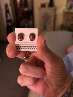 Native American Sterling Silver Coral Stud Earrings